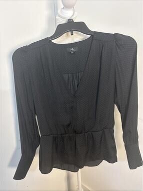 7 For All Mankind Womens Black V-Neck Peplum Blouse Long Sleeve AN126410SA